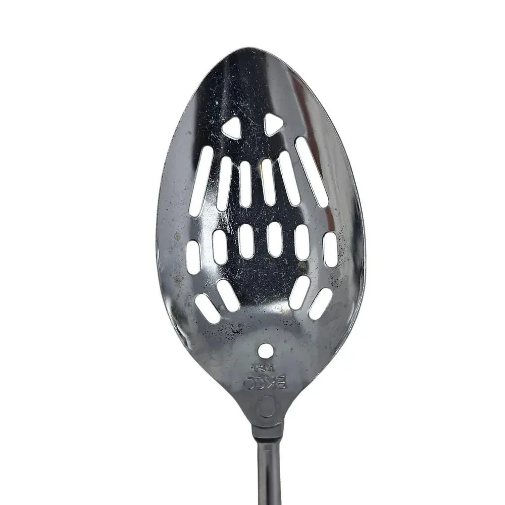 Vintage Ekco USA Slotted Spoon Stainless Steel Plastic Kitchen Utensil White